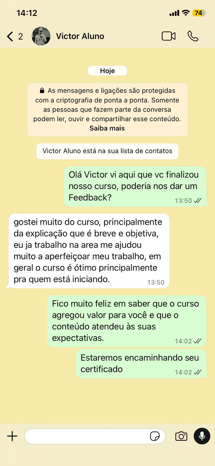 Depoimento do aluno Victor