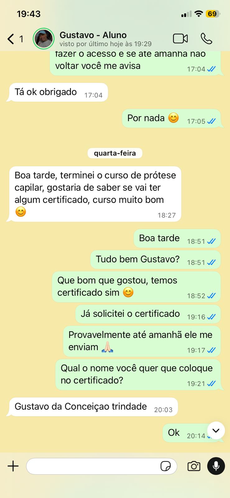 Depoimento do aluno Gustavo